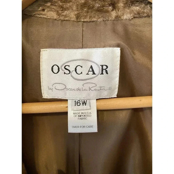 Oscar By Oscar De La Renta Womens Crushed Velvet Jacket Blazer Gold  Camel Sz 16 - Picture 6 of 17